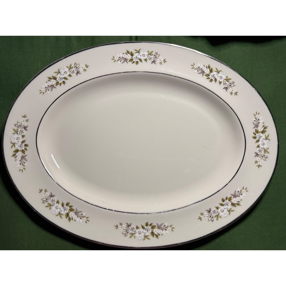 Edgerton Fine China Spring Rhapsody Oval Serving Platter Platinum Trim USA